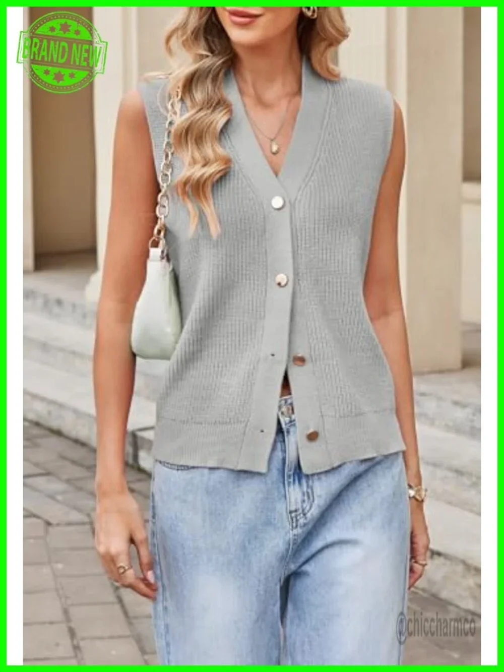 Sleeveless V-Neck Button-Front Cardigan Sweater Vest